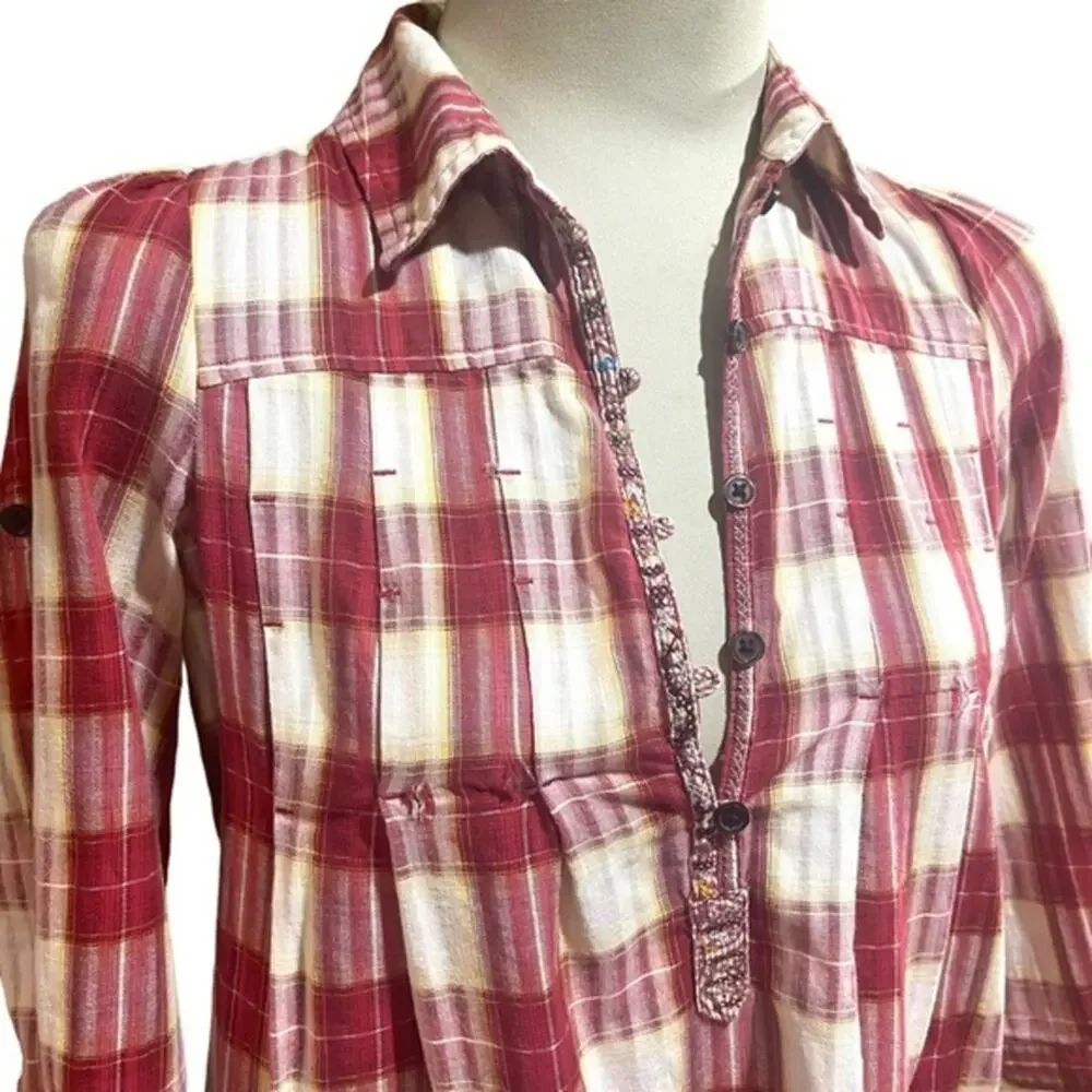 Free People Plaid Matador Tunic Top with Pockets 0